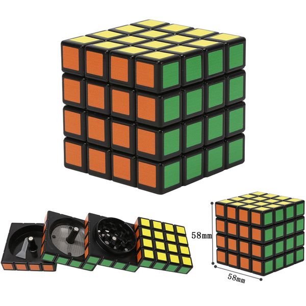 Venta al por mayor Magic Cube Puzzle Style Fumar Hierbas Molinillos de tabaco con trituradora de metal de 4 piezas Molinillo de mano giratorio 58 mm de diámetro Colorido