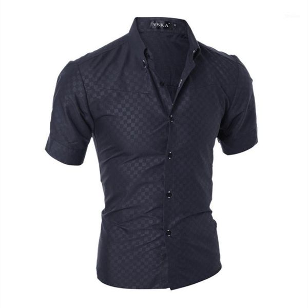 Chemises décontractées pour hommes Vente en gros - Maillot Italie Euro Chemise pour hommes à la mode Grille de grain foncé Cultiver sa moralité à manches courtes Camisa S