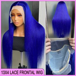 Malasa peruana peruana brasileña color azul oscuro sedoso recto 13x4 encaje transparente peluca frontal 100% crudo Virgin Remy Human Hair