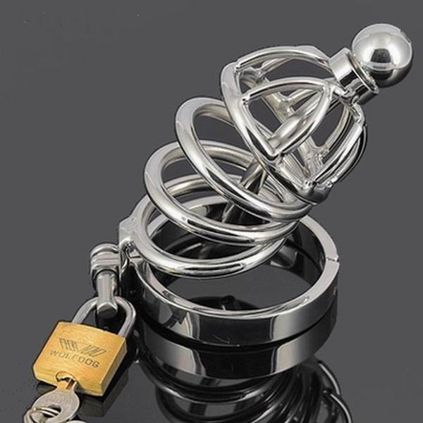 Venta al por mayor, jaula de pene para pene de Bondage de acero inoxidable para hombre con dispositivo de cinturón de castidad con catéter BDSM Gay fetiche juguete sexual para adultos producto A502