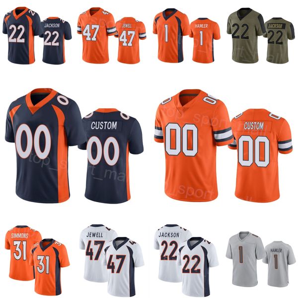 Wholesale Man Woman Youth Football 1 K J Hamler Jersey 49 Alex Singleton 47 Josey Jewell 22 Kareem Jackson 31 Justin Simmons 85 Albert Okwuegbunam Stitch Navy Blue Oran