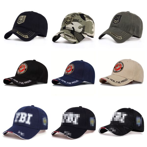 Venta al por mayor, gorra de béisbol de la policía del Cuerpo de Marines, sombrero de sombrilla para exteriores del ejército, sombrero con visera bordada con letras Unisex ajustable