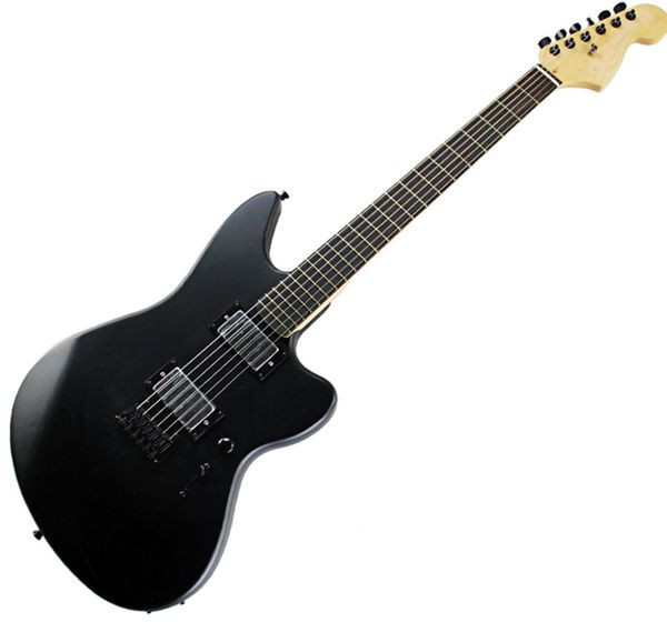 Guitare électrique à cordes noires mates, avec 2 micros, touche en palissandre, matériel noir, peut être personnalisé, vente en gros
