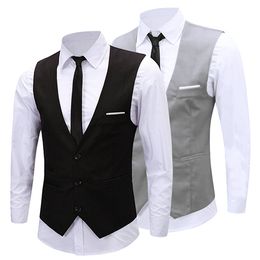 Venta al por mayor-Chaleco de esmoquin de traje de chaleco de vestir de cadena Slim Fit de negocios formal clásico para hombres