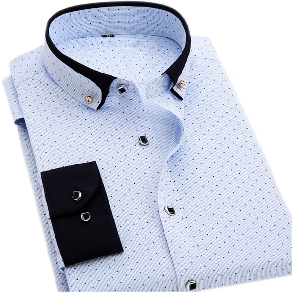 Venta al por mayor- Camisas con estampado de lunares para hombres Camisas casuales ajustadas de manga larga para hombres Nueva llegada Ropa de moda Camisa social para hombres