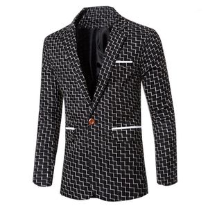 Trajes para hombres Blazers Venta al por mayor- Blazer para hombres 2021 Moda Casual Algodón Traje delgado Masculino Plus Szie Chaqueta de manga larga masculina de un solo pecho