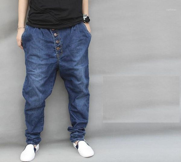 Pantalones para hombres Venta al por mayor- Hombres Blue Denim Jeans Grandes Harem Baggy Pantalones Tapered Hiphop Casual1