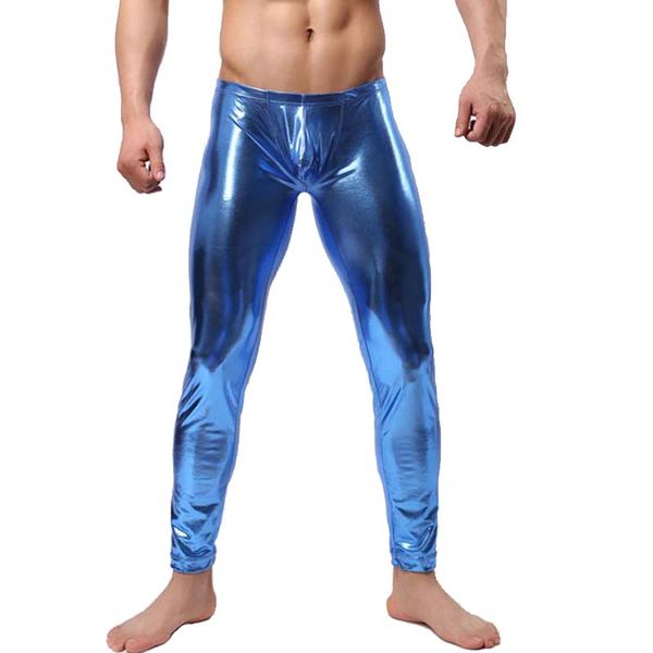 Gros-Hommes Bronze Pantalon Ajusté Amusant Pantalon Décontracté Marque De Mode 2017 Polyester En Cuir Sexy Pantalon Serré Bas De Pyjama