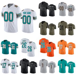 Groothandel Men Kids Dames voetbal 1 Tua Tagovailoa Jersey 31 Raheem Mostert 23 Jeff Wilson Jr 26 Salvon Ahmed 10 Tyreek Hill 17 Jaylen Waddle Army Green Salute to Servic