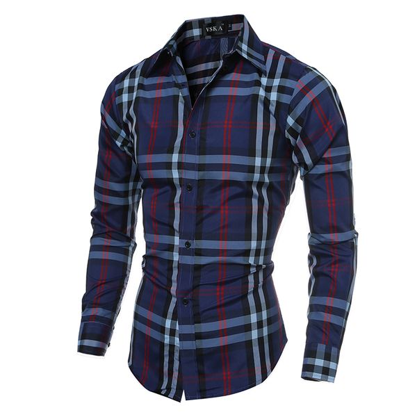 Venta al por mayor-Camisa de hombre 2016 Marca de moda de cuerpo de hombre Camisa de manga larga a cuadros masculina Camisa Masculina Casual Slim Chemise Homme M-XXL CNSK