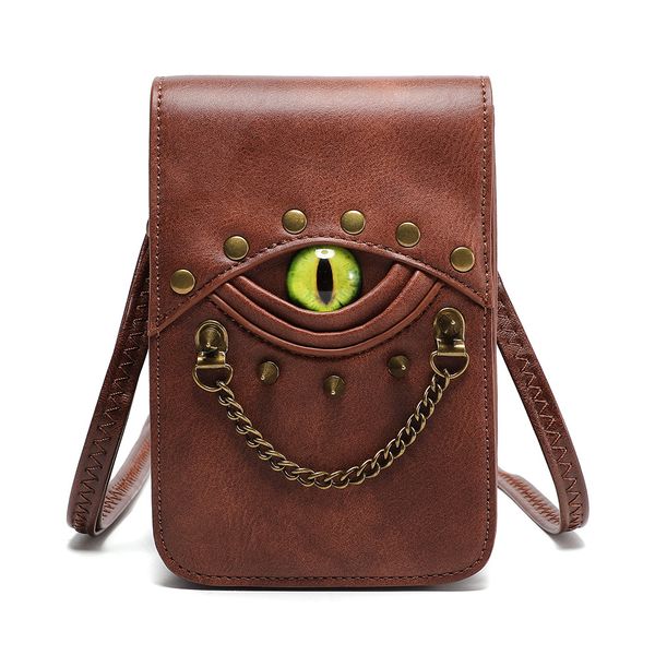 Bolso de hombro para hombres al por mayor 3 colores Diseño de nicho vertical retro bolsita móvil tendencia de la calle del remacho punk ojos personalizados billetera de moda adornada 224#