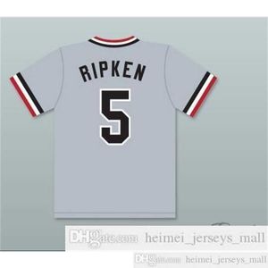 Vente en gros Hommes # 5 Cal Ripken Jr. Rochester Red Wings Film Gris Baseball Baseball Maillots Noir Gris Blanc Cousu Chemises Taille M-XXXL