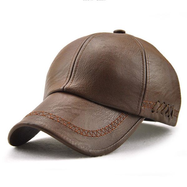 Vente en gros Hommes Casual PU Chapeaux En Cuir Casquette De Baseball Balle De Golf Casquette De Sport Automne Hiver PU Cuir Chapeau De Soleil En Plein Air Casquettes Réglables pour Hommes