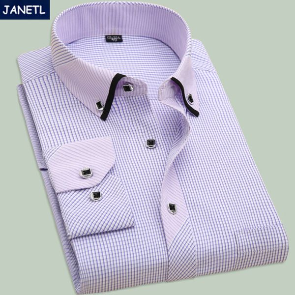 Venta al por mayor- Camisas casuales para hombre Moda de manga larga Marca Impreso Hombre Tallas grandes Formal Business Polka Dot Floral Hombres Camisa de vestir Nuevo 2016