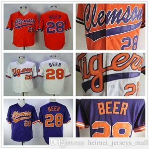 Vente en gros Hommes Clemson Tigers Seth Beer College Maillots de Baseball Pas Cher Blanc Orange Violet 28 Seth Beer University Chemise Cousue