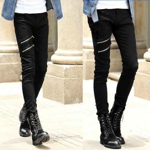 Groothandel heren mode dunne dubbele zipper skinny jeans mannen kleding voor tieners jongens streetwear broek 2834 240430
