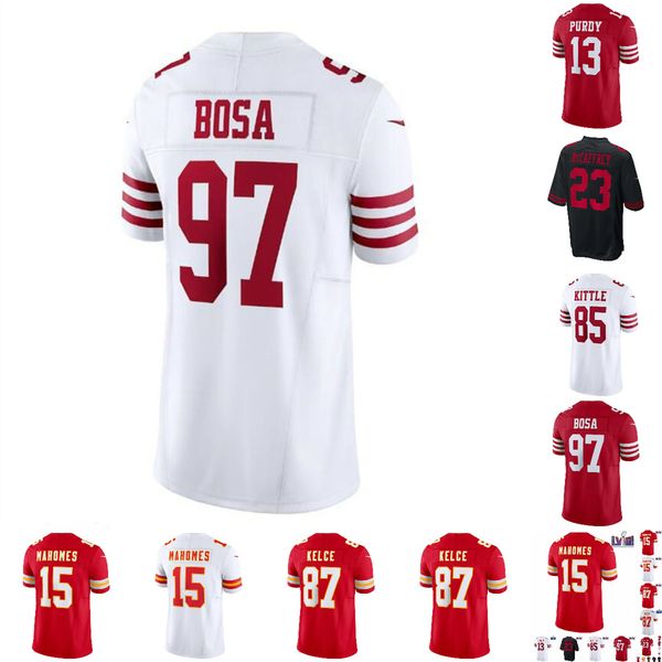 Niños al por mayor niños Christian Brock Patrick Purdy George Jersey Lady Nick Travis McCaffrey Fred Mahomes Kelce Bosa Kittle Warner todas las camisetas cosidas 4xl