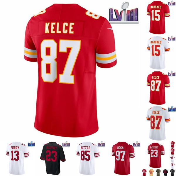 Niños al por mayor niños Christian Brock Patrick Purdy George Jersey Nice Nick Travis McCaffrey Fred Mahomes Kelce Bosa Kittle Warner todas las camisetas cosidas 4xl