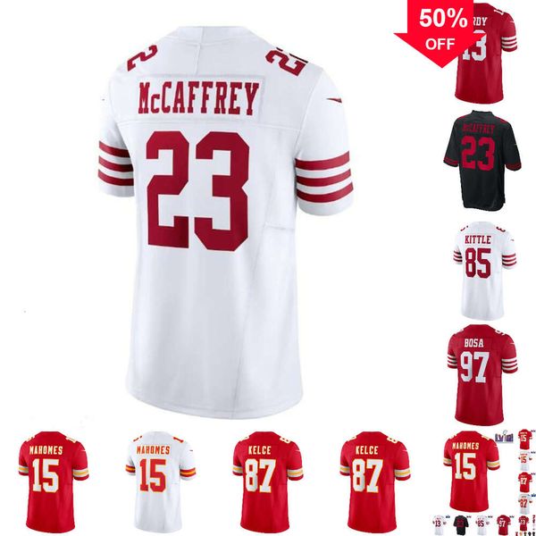 Niños al por mayor niños Christian Brock Patrick Purdy George Jersey Khalil Nick Travis McCaffrey Fred Mahomes Kelce Bosa Kittle Warner todas las camisetas cosidas