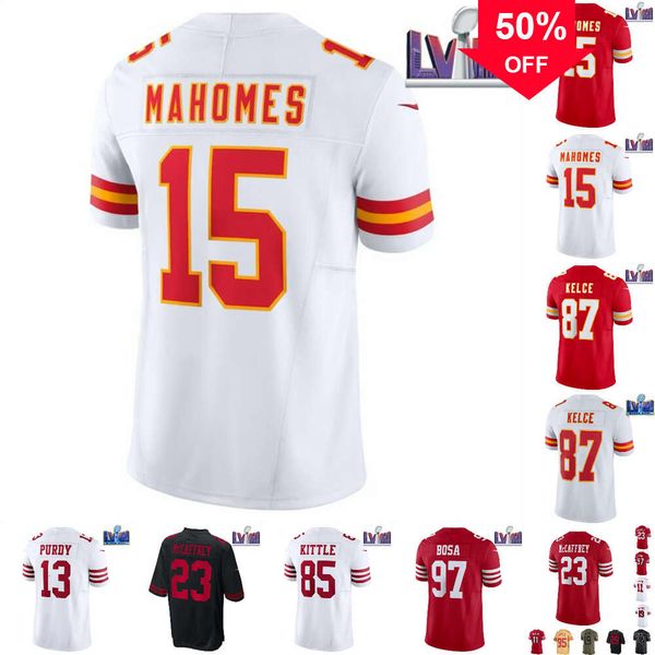 Niños al por mayor niños Christian Brock Patrick Purdy George Jersey Custom Nick Travis McCaffrey Fred Mahomes Kelce Bosa Kittle Warner todas las camisetas cosidas