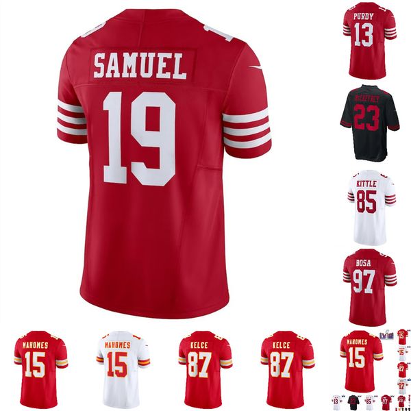 Niños al por mayor niños Christian Brock Patrick Purdy George Jersey Daniel Nick Travis McCaffrey Fred Mahomes Kelce Bosa Kittle Warner todas las camisetas cosidas 4xl