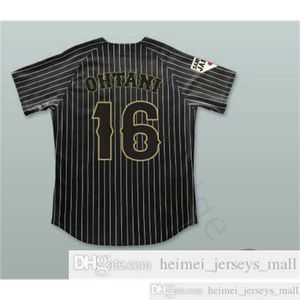 Shohei Ohtani 16 Japon Samurai Maillot de baseball à fines rayures noires # 16 Shohei Ohtani Maillot cousu taille S-XXXL