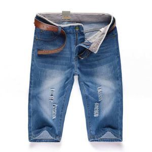 Groothandelvrije verzending Heren Korte jeansbroek Casual broek Fashion Light Blue Fitness Shorts
