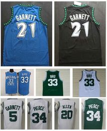 Groothandel heren sport shirts 21 # Kevin Garnett Jersey zwart blauw wit 34 # Paul Pierce Jerseys 5 # Kevin Garnett 20 # Ray Allen Shirt gestikt