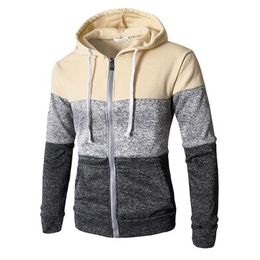 Groothandel heren gestreepte zip omhoog hoodies voor herfst winter casual kleurblok rits hooded sweatshirts lange mouw tops
