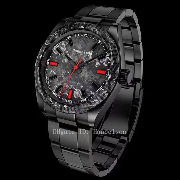 Venta al por mayor Relojes para hombre 2813 Superficie de zafiro mecánico automático Bisel de fibra de carbono Relojes de pulsera de 36 mm Todo negro Montre de luxe hanbelson