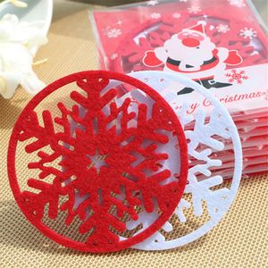 Vente en gros - Joyeux Noël 10pcs / lot Flocons de neige Tapis de tasse Décorations de Noël Dîner Plat Plateau Pad pour la décoration intérieure 2017 Vente chaude