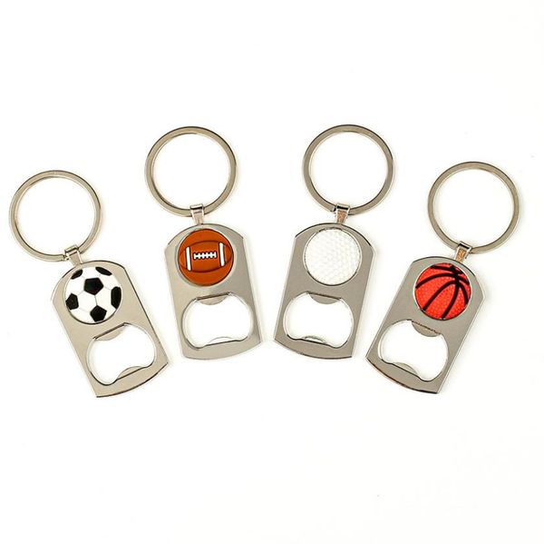 Porte-clés ouvre-bouteille en métal, vente en gros, produits cadeaux de Promotion personnalisés, porte-clés en métal pour Football, basket-ball, rugby, golf