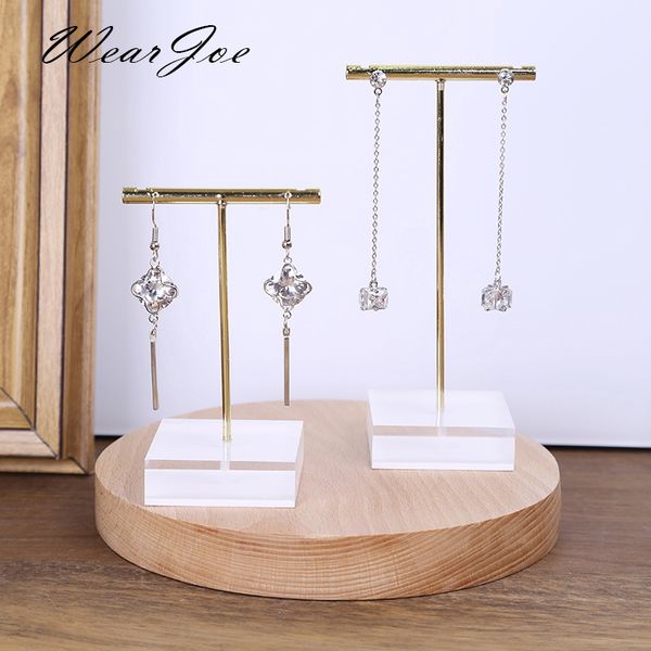 En gros Métal T Bar Bijoux Boucles D'oreilles Présentoir Titulaire avec Pendentif Acrylique Solide Grandes Boucles D'oreilles Cintre Vitrine Rack MX200810