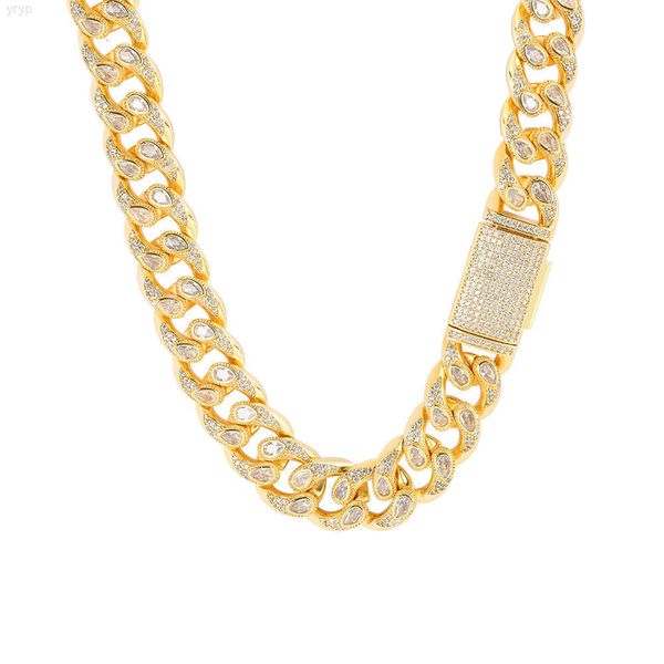 En gros de Miami Monaco Espagne Mentide Courb PVD 925 Real Gold Vermeil VVS 12 mm Moisanite Cuban Link Chain Collier