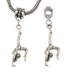 Groothandel - MIC in voorraad 100 stks / partij Gymnast Atleet Meisje Tuimelen Kralen Dangle Charms Hanger Fit Armband 12x10mm