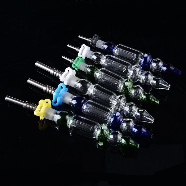 Wholesale Micro NC Ensemble Mini Nectar Collecteur Kit Browahs 10mm 14mm Nector Collectionneurs DAB Paille Huile Huile Pipe Verre Tuyau de Titanium Tip Titanium