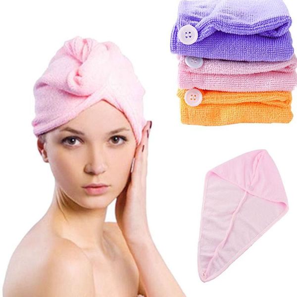 Venta al por mayor-Turbante de pelo sólido de microfibra Sombrero de pelo de secado rápido Gorro de niña para mujer Herramienta de baño Toalla de secado Gorro de abrigo para la cabeza gorro ducha mujer1