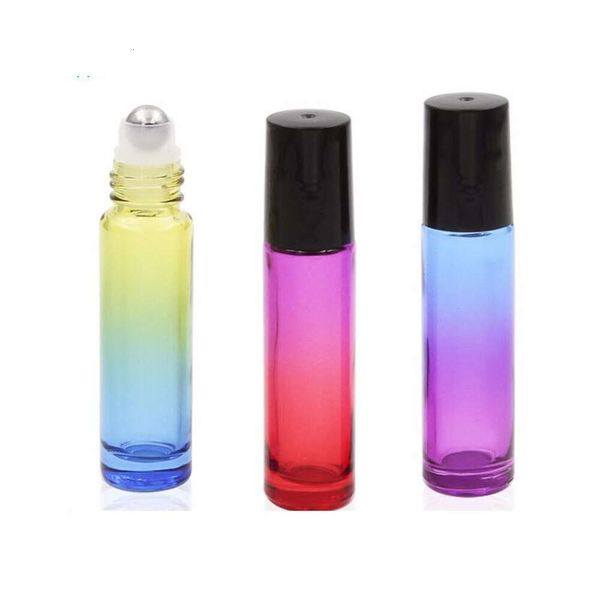 Mini en gros de 10 ml rouleau sur bouteille en verre pour parfums Huiles essentielles à rouleau en acier inoxydable Bleu