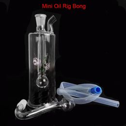 Großhandel Mini 10 mm weibliche rauchende bunte Inline-Perc-Wasser-Dab-Rig-Bong mit Glasölbrennerschale und Silikonschlauch