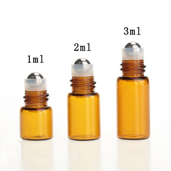 Vente en gros Mini 1 ml 2 ml 3 ml rouleau de verre sur bouteille Flacons d'échantillons de parfum vides avec des bouteilles à billes pour outils de maquillage 1000pcs / lot