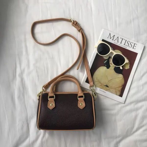 Mini Boston Sacs Boston Canvas en cuir authentique Le Lady Messenger Sac Phone Purse Mashing