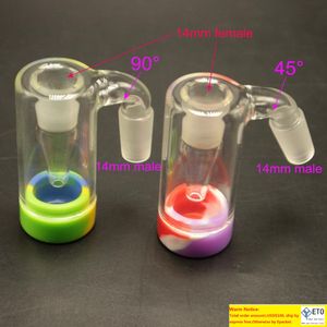 En gros mini pas cher Verre Ash Catcher 14mm 18mm Eau Bong Pipes Ash Catchers Bubbler Ashcatcher 45 90 Degré avec Pot De Cire De Silicone