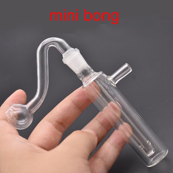 Venta al por mayor Mini Clear 10mm hembra Inline Perc agua dab rig bong con tazón de quemador de aceite de vidrio y manguera de silicona