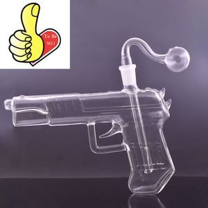 Gros MINI Creative GUN Forme narguilé Verre Tabac Fumer Pipe eau dab Rig Narguilé Bong avec brûleur à mazout mâle de 14 mm ou bol d'herbes sèches pour fumer