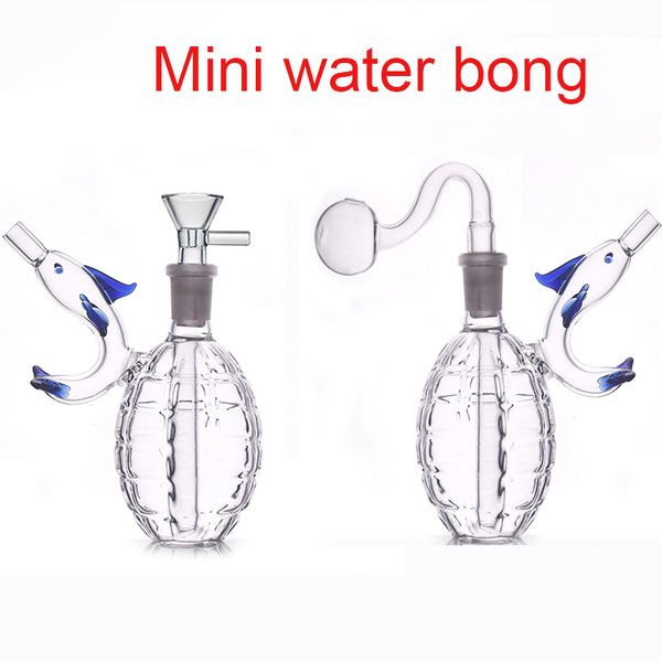 Gros Mini narguilé mignon Grenade créative avec dauphin Forme de dessin animé 14MM femelle joint verre d'eau dab plate-forme pétrolière bong avec bol de tabac aux herbes sèches