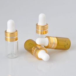 Groothandel mini etherische olieflessen 3 ml 5 ml bruin helder glazen druppelflessen met gouden druppeldop 3CC 5CC kleine glazen monsterflesjes Kjdbu