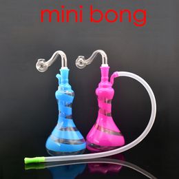 Gros mini narguilé forme de vase coloré plus récent brûleur à mazout en verre bong eau dab rig bongs tuyau avec tuyau en silicone et bol à fumer mâle de 10 mm
