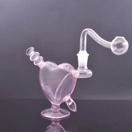 Mini intervalos al por mayor Hookah Heart Shape Glass Aceit Bong Bong Colorido Aceite de agua Dab Ligas burbujeas con tobacos deslizantes de 10 mm zz zz