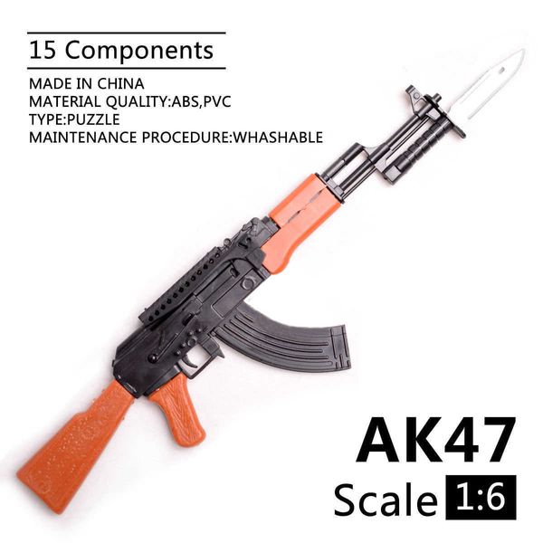 Venta al por mayor mini escala AK47 Rifle pistola de juguete modelo ensamblaje rompecabezas construcción ladrillos pistola soldado arma para figuras de acción