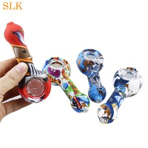 wholesale mini barboteur en silicone conduites d'eau en silicone portables bongs d'eau avec motif coloré pipes à fumer pipe à tabac